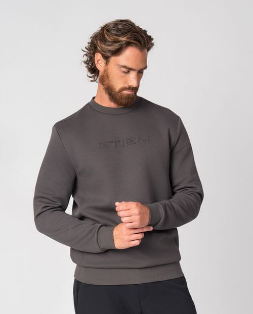 Round-neck cotton sweatshirt with embossed Etiem brand name