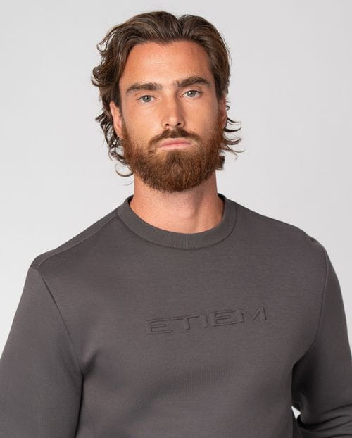 Round-neck cotton sweatshirt with embossed Etiem brand name