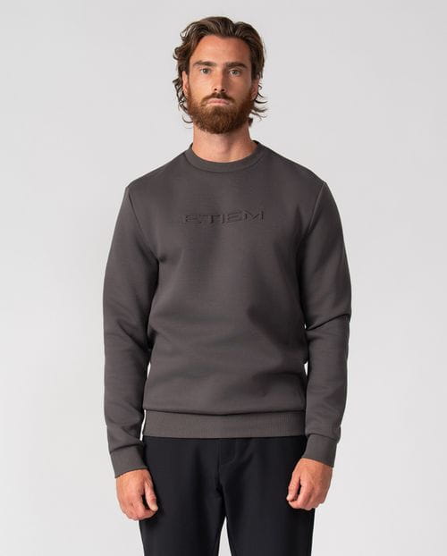 Round-neck cotton sweatshirt with embossed Etiem brand name