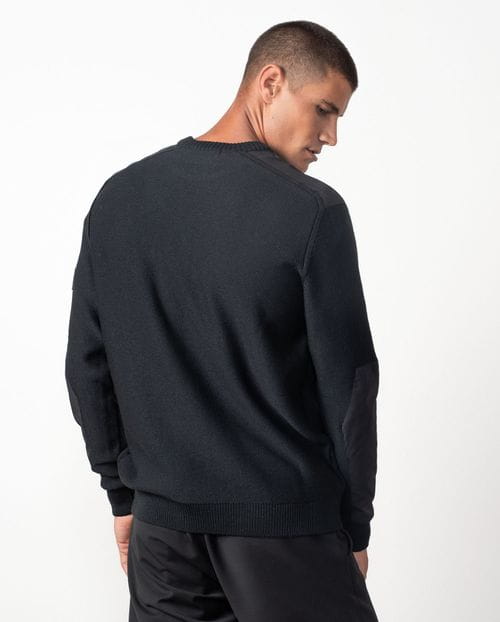 Jersey de cuello redondo combinado con bolsillo, hombros y coderas de tejido técnico