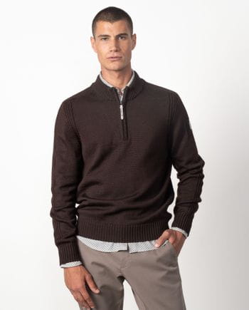 Jersey liso de cuello alto con cremallera combinado con canalés