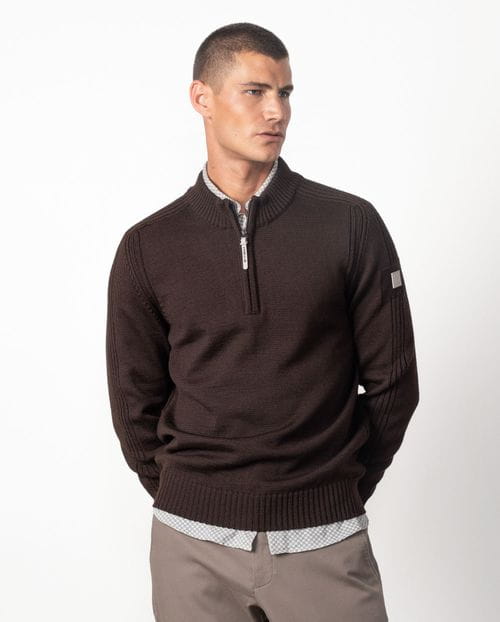 Jersey liso de cuello alto con cremallera combinado con canalés