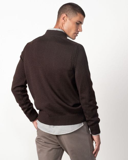 Jersey liso de cuello alto con cremallera combinado con canalés