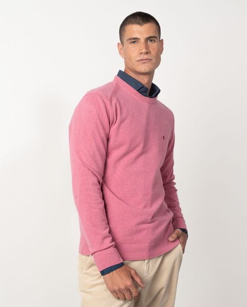 Jersey de cuello redondo combinado con pequeños canalés