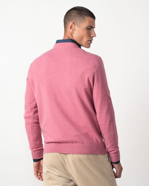 Jersey de cuello redondo combinado con pequeños canalés