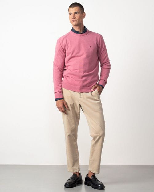 Jersey de cuello redondo combinado con pequeños canalés