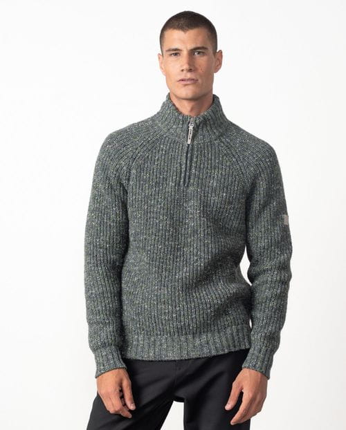 Jersey manga raglan de punto rústico con cuello alto y cremallera