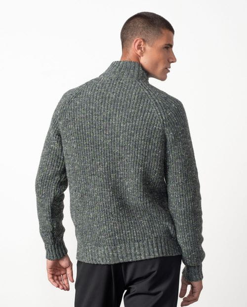 Jersey manga raglan de punto rústico con cuello alto y cremallera