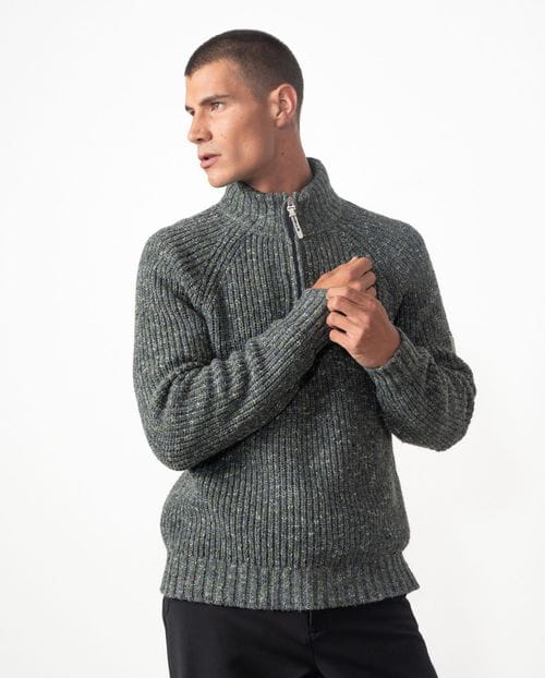 Jersey manga raglan de punto rústico con cuello alto y cremallera