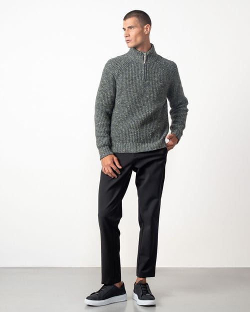 Jersey manga raglan de punto rústico con cuello alto y cremallera