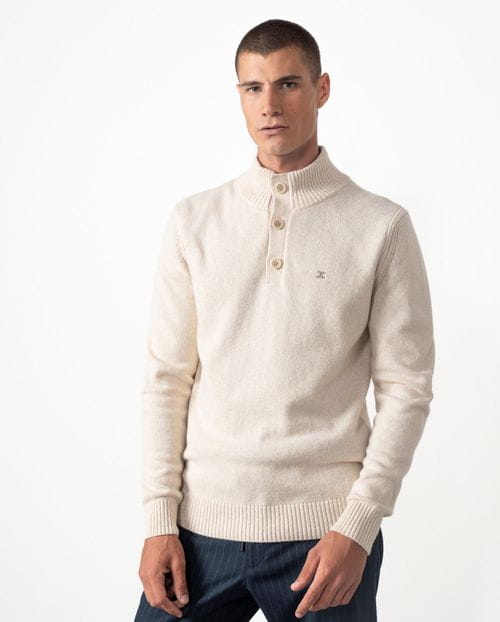 Jersey de cuello alto con cierre de botones y pequeños canalés de fantasía