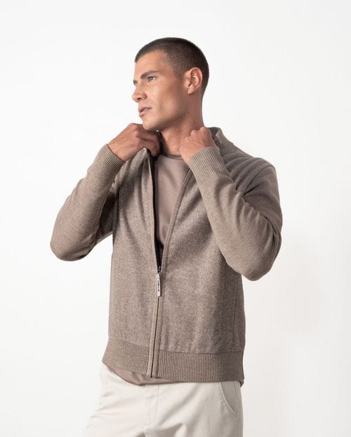 Knit and fabric combined jacket