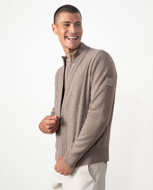 Knit and fabric combined jacket