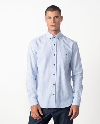 Sport shirt in two-tone stripe with button collar and pocket
