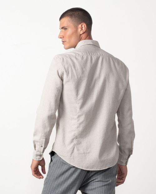 Slim fit sport shirt in microprinted cotton
