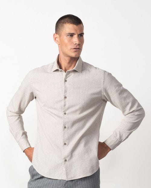 Slim fit sport shirt in microprinted cotton