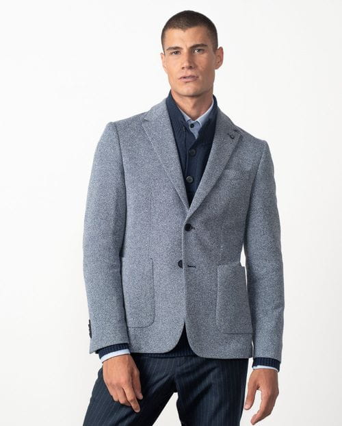 Unstructured and unlined slim fit blazer from a knit-like two-tone microstructure fabric