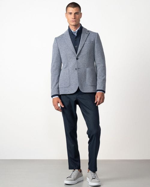 Unstructured and unlined slim fit blazer from a knit-like two-tone microstructure fabric