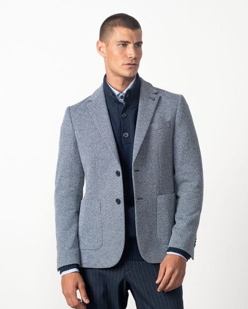 Unstructured and unlined slim fit blazer from a knit-like two-tone microstructure fabric