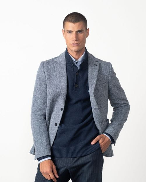 Unstructured and unlined slim fit blazer from a knit-like two-tone microstructure fabric