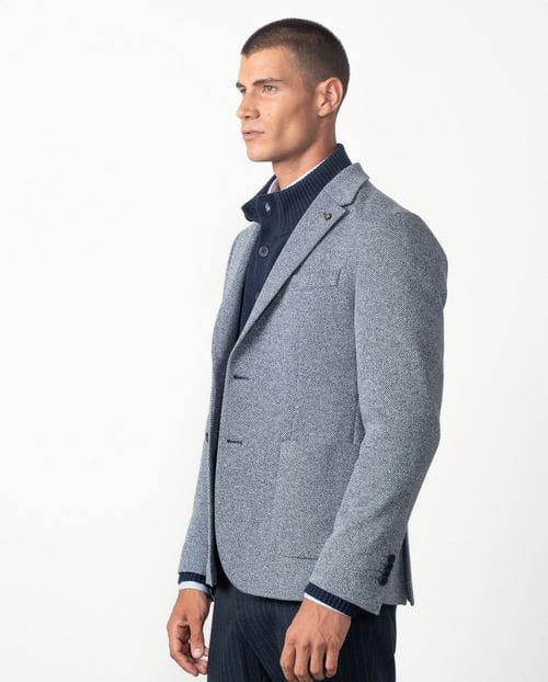 Unstructured and unlined slim fit blazer from a knit-like two-tone microstructure fabric