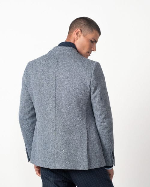 Unstructured and unlined slim fit blazer from a knit-like two-tone microstructure fabric