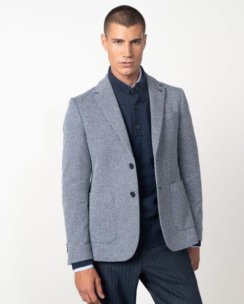 Unstructured and unlined slim fit blazer from a knit-like two-tone microstructure fabric