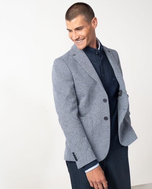 Unstructured and unlined slim fit blazer from a knit-like two-tone microstructure fabric