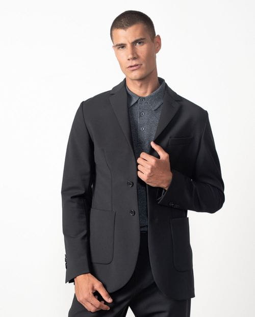 Unstructures and unlined slim fit blazer from technical stretch knit-like fabric