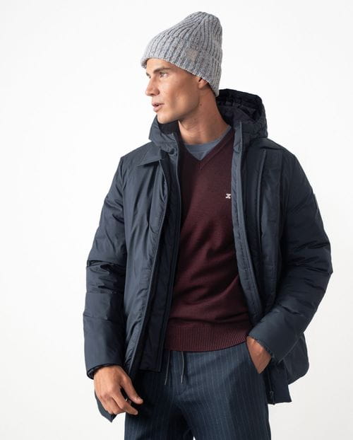 Shirt collar parka with detachable hooded vest from ultralight technical fabric