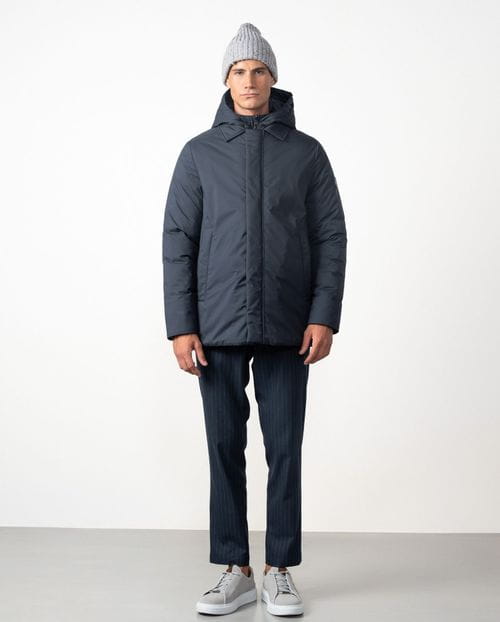Shirt collar parka with detachable hooded vest from ultralight technical fabric