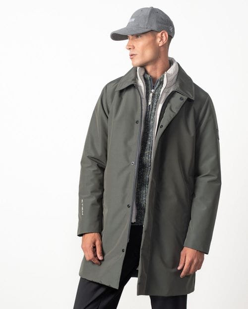 Short quilted trench coat with detachable vest in waterrepellent fabric
