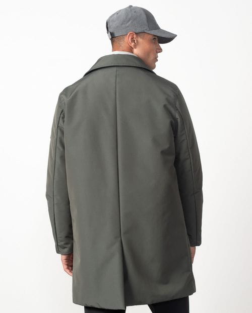 Short quilted trench coat with detachable vest in waterrepellent fabric