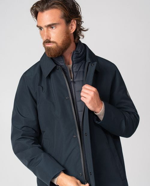 Trench corta acolchada con vista-chaleco desmontable en tejido `water repellent´