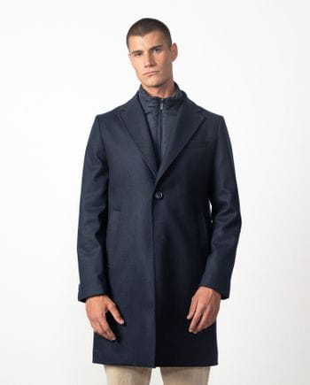 Abrigo corto con cuello-vista desmontable en paño liso de lana mezcla