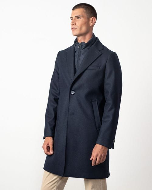 Abrigo corto con cuello-vista desmontable en paño liso de lana mezcla