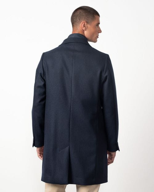 Abrigo corto con cuello-vista desmontable en paño liso de lana mezcla