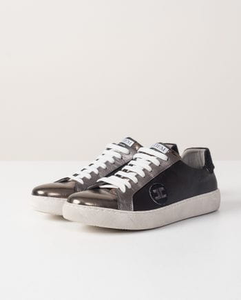 Lace-up combined trainners in anthracite and black tones