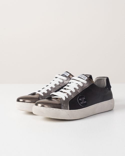 Lace-up combined trainners in anthracite and black tones