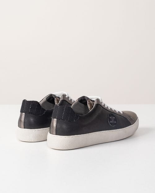 Lace-up combined trainners in anthracite and black tones
