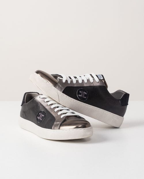 Lace-up combined trainners in anthracite and black tones