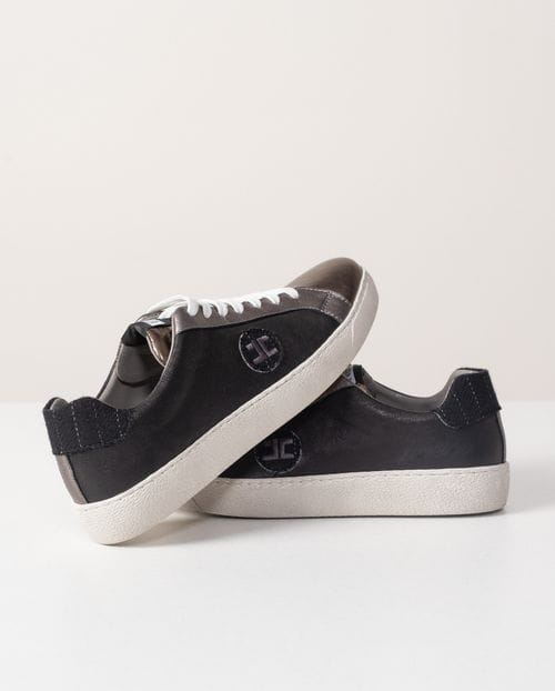 Lace-up combined trainners in anthracite and black tones