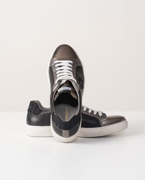 Lace-up combined trainners in anthracite and black tones