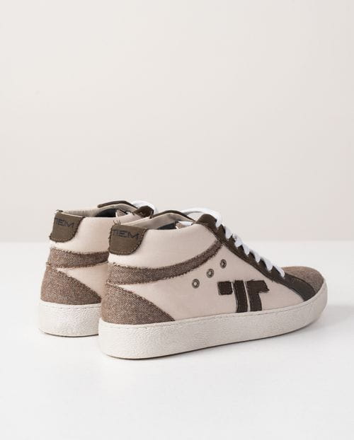 Low lace-up anckle boot made in combined fabrics