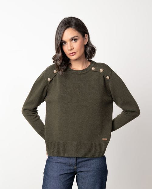 Jersey de lana con cuello caja con botones dorados en canesúes delanteros