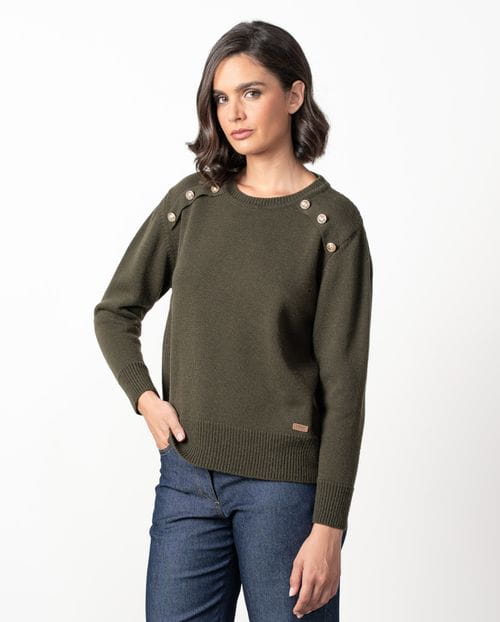 Jersey de lana con cuello caja con botones dorados en canesúes delanteros