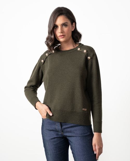 Jersey de lana con cuello caja con botones dorados en canesúes delanteros