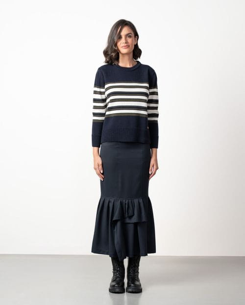 Wool sweater with a crew neck and sailor-style with stripes in three colours