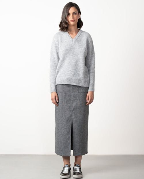 Jersey de pico en lana de alpaca e hilo de lúrex