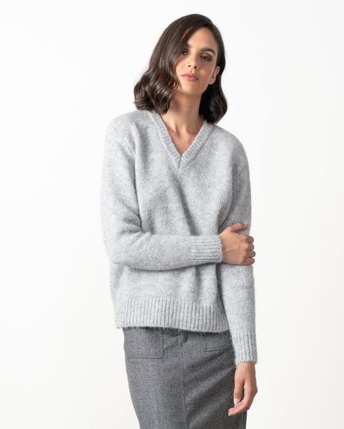 Jersey de pico en lana de alpaca e hilo de lúrex